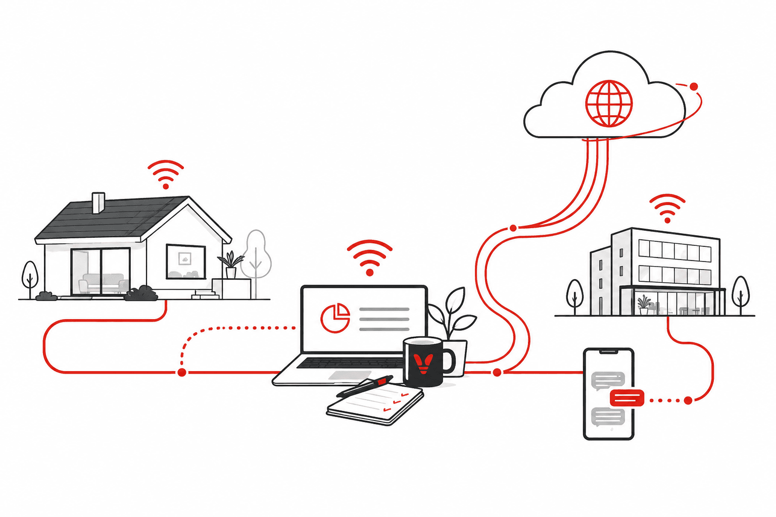 Broadband fibre Christchurch — home, business and cloud connectivity illustration by Veltech